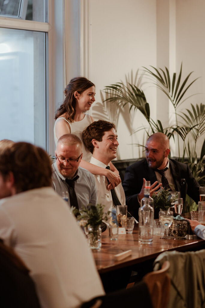 beautiful candid moment of couple during the reception at a London wedding