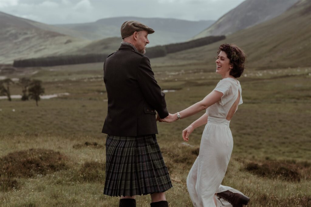 elopement photography in scotland glenshee, happy couple candid moment