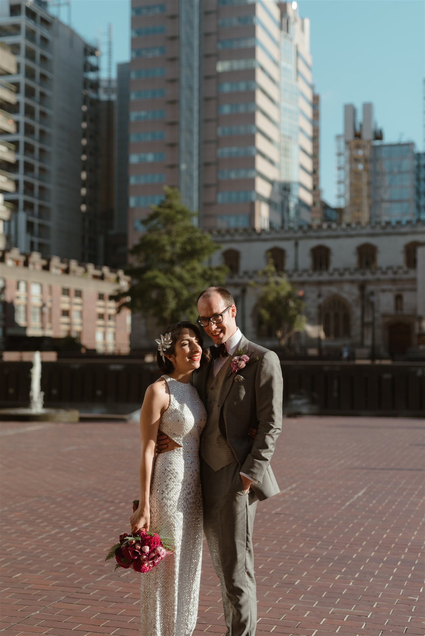 wedding in London at the Barbican. Editorial style wedding photographer