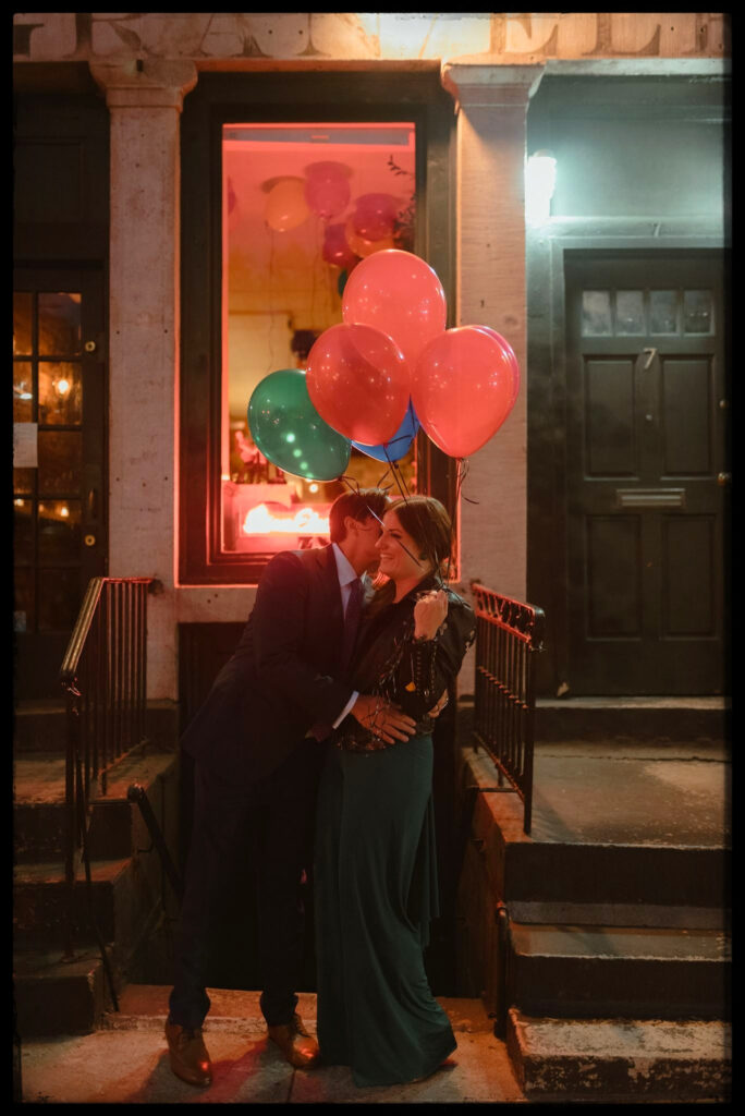 Brooklyn wedding photography at gran Electrica, couple's with balloons