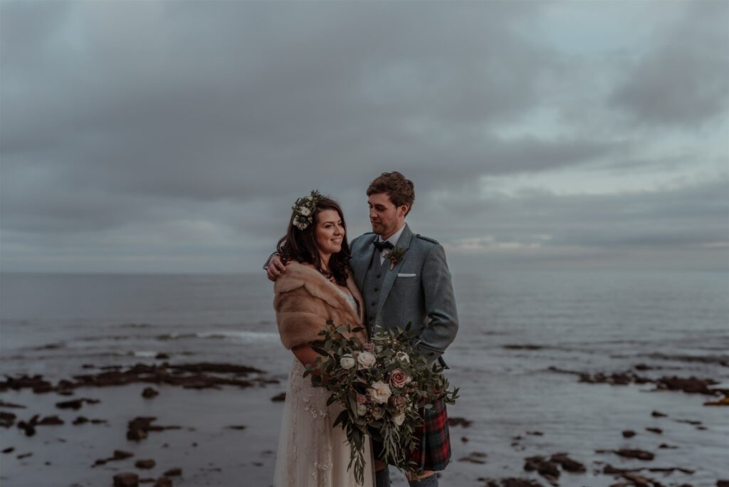 the cow shed crail wedding photography winter sparklers modern and romantic