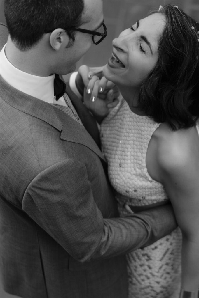 candid newlywed moment at a London barbican wedding