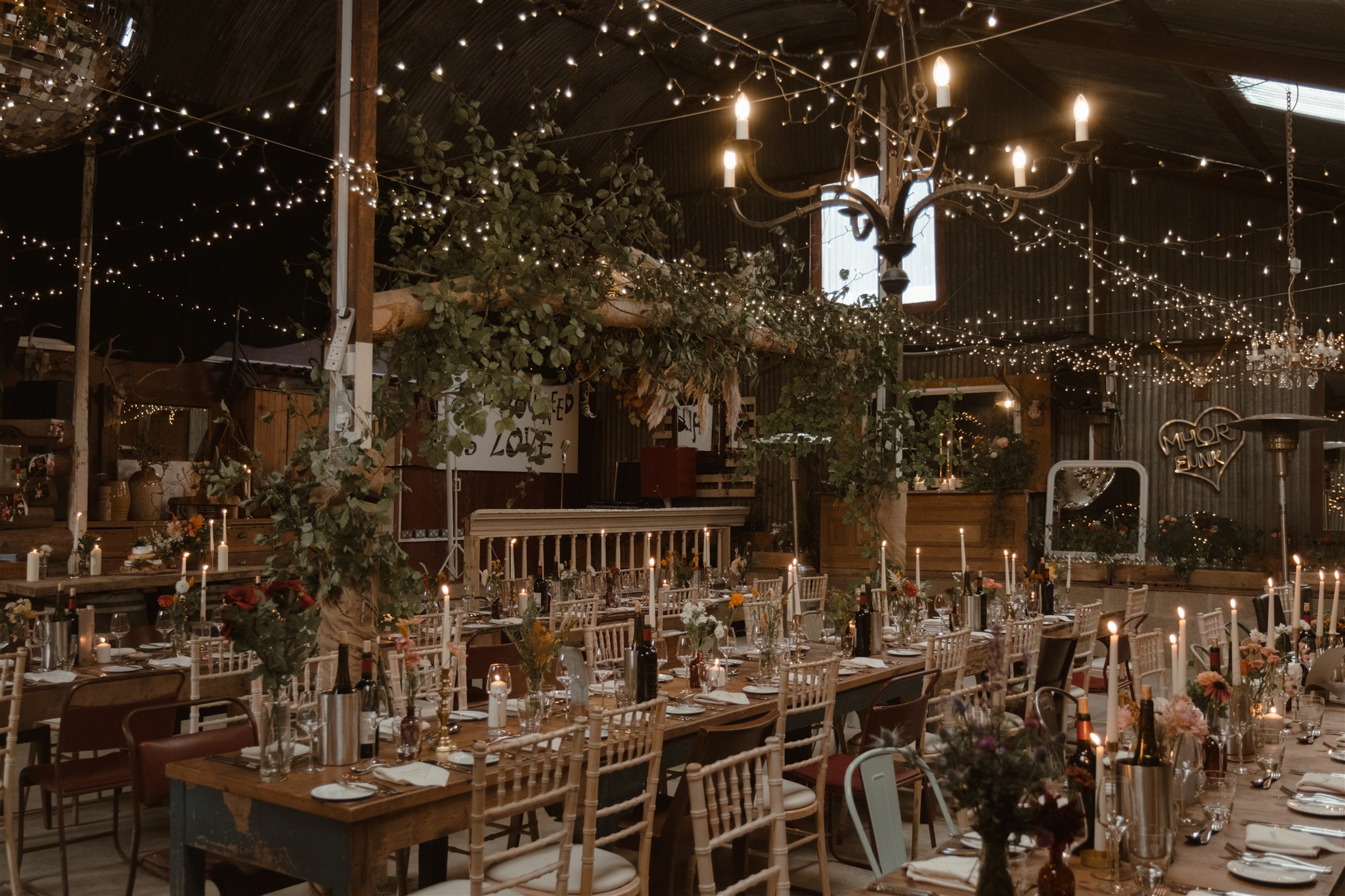 wedding reception set up at monachyle mhor in scotland, editorial wedding photography