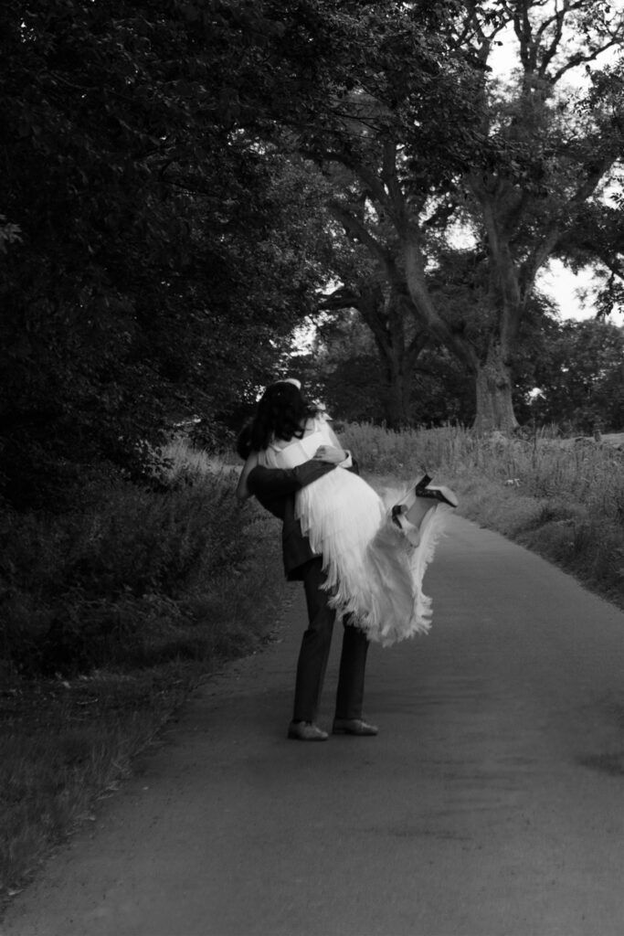 editorial wedding photographer in scotland, cinematic couple's portraits with motion in black and white