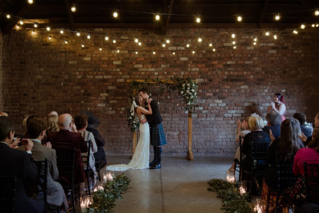 first kiss at wedding in glasgow engine works